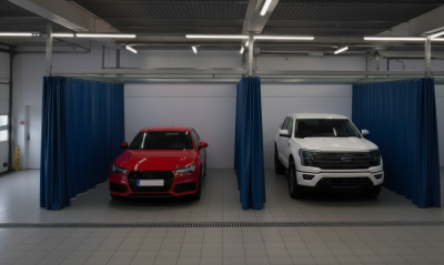 ПВХ штора для автомойки сплошная синяя